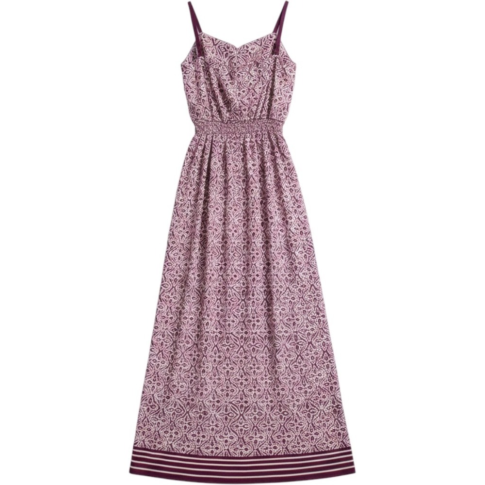 Ann Taylor LOFT Geometric Print Smocked Waist Maxi Dress XS Plum Purple White - Picture 2 of 3